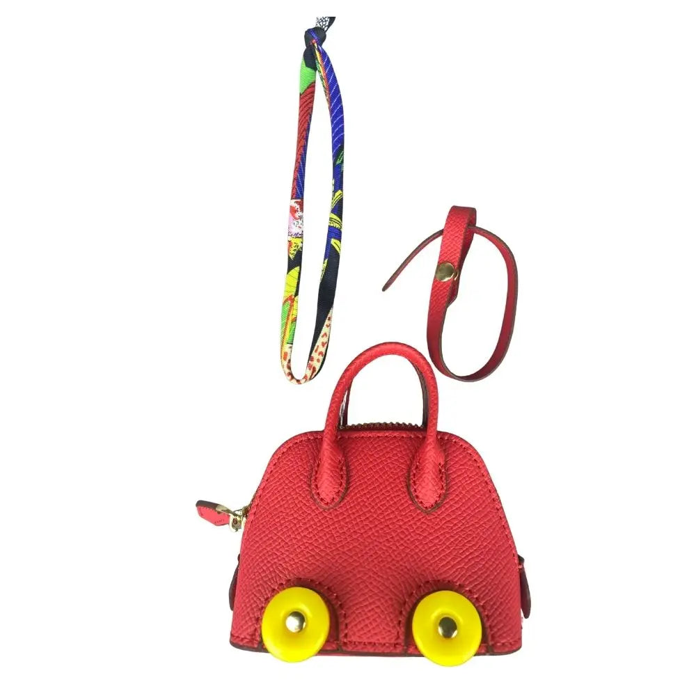 Leather Mini Bag Charm With Cute Wheels - Earphones & Lipstick Pouch with Dual Straps-PU Leather-Ideal For Bag Accessory