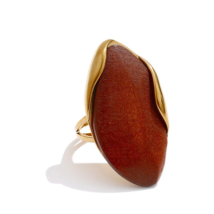 Yhpup New Design Brown Green Beige Resin Geometric Adjustable Ring Golden PVD Stainless Steel Rust Proof Finger Jewelry Gift