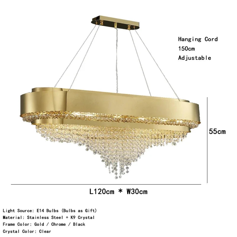 Luxury Crystal LED Hanging Chandeliers Italian Design Modern Pendant Lights Living Dining Room Home Restaurant Lighting Fixtures
