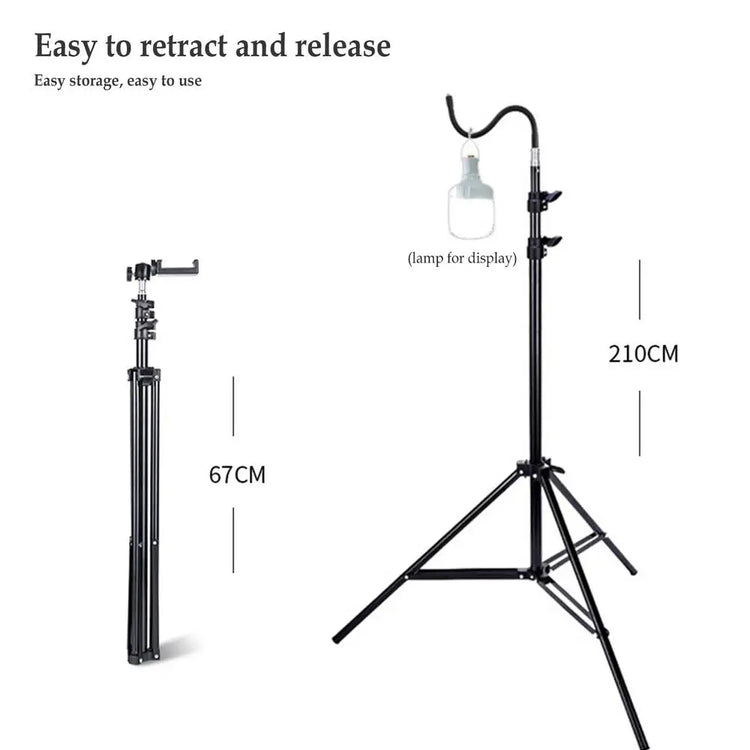 2m Campinglight Stand Folding Telescoping Tripod Adjustable Lightweight Aluminium Floor Lamp Holder Tripod Camping Accessories