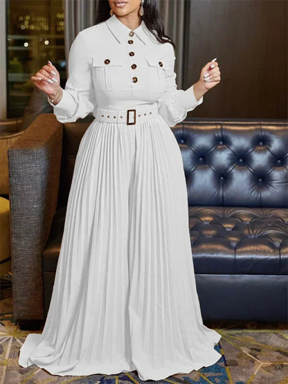 Wmstar Jumpsuit Women's Clothing Office Lady Button Fashion Maxi Rompers New in Fall Clothes Wholesale Dropshipping with Belt
