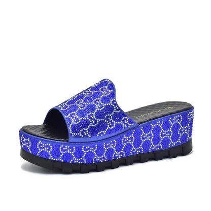 Latest Design African Party Shoes Decorated with Metal Wedding Shoes for Women Bride Wedges Shoes for Women Luxury Shoes