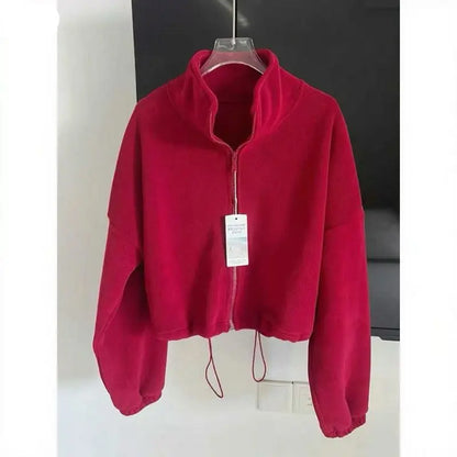 Blouse Outerwear Yoga Wear Women's Autumn/Winter Zip-up Long Sleeves Fleece-lined Warm New Casual Comfortable Minimalist Niche