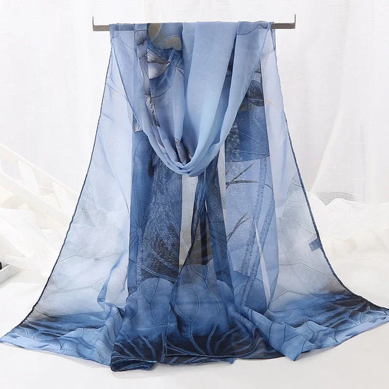 Thick Summer Floral Printed Hijab Chiffon Shawl For Muslim Woman Sun Protection Long Scarf Ladies Casual Wraps Headband 150*50cm