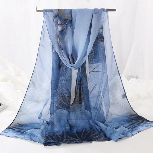 Thick Summer Floral Printed Hijab Chiffon Shawl For Muslim Woman Sun Protection Long Scarf Ladies Casual Wraps Headband 150*50cm