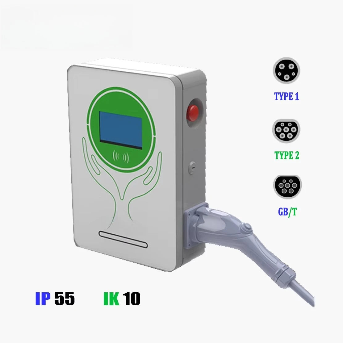 Commercial Use  4.3-Inch IP66 Protected 7KW 22KW 32A 5m Cable New GB Standard Wall-Mounted Charging Station for EV Cars