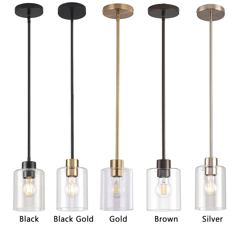 Modern Industrial Pendant Lamp Glass Hanging Adjustable Height Kitchen Dining Room Bedroom Bedside Bathroom Decor Lights