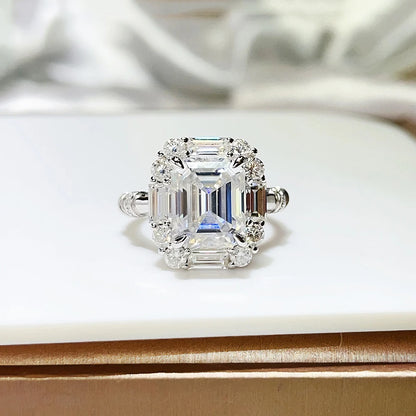 BXINY Luxury 9cttw Emerald Cut Full Moissanite Ring Pure S925 Silver for Women GRA Certified Diamonds Wedding Band Gifts Jewelry