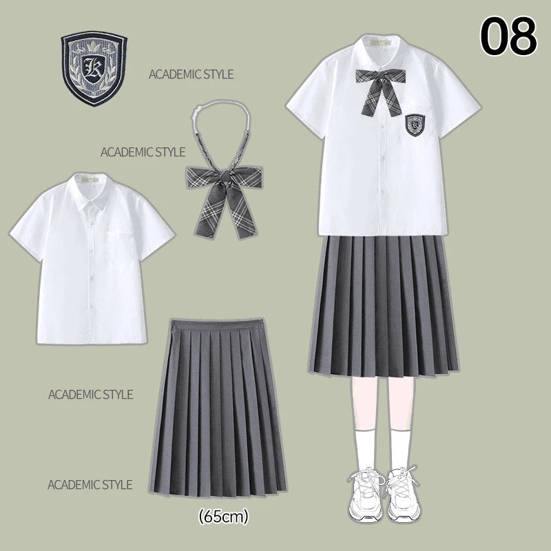 Men Women JK Uniform British Style School Uniforms Preppy Style Pleated Skirt With Bow Tie Tops Pants Chorus Poetry Cosplay