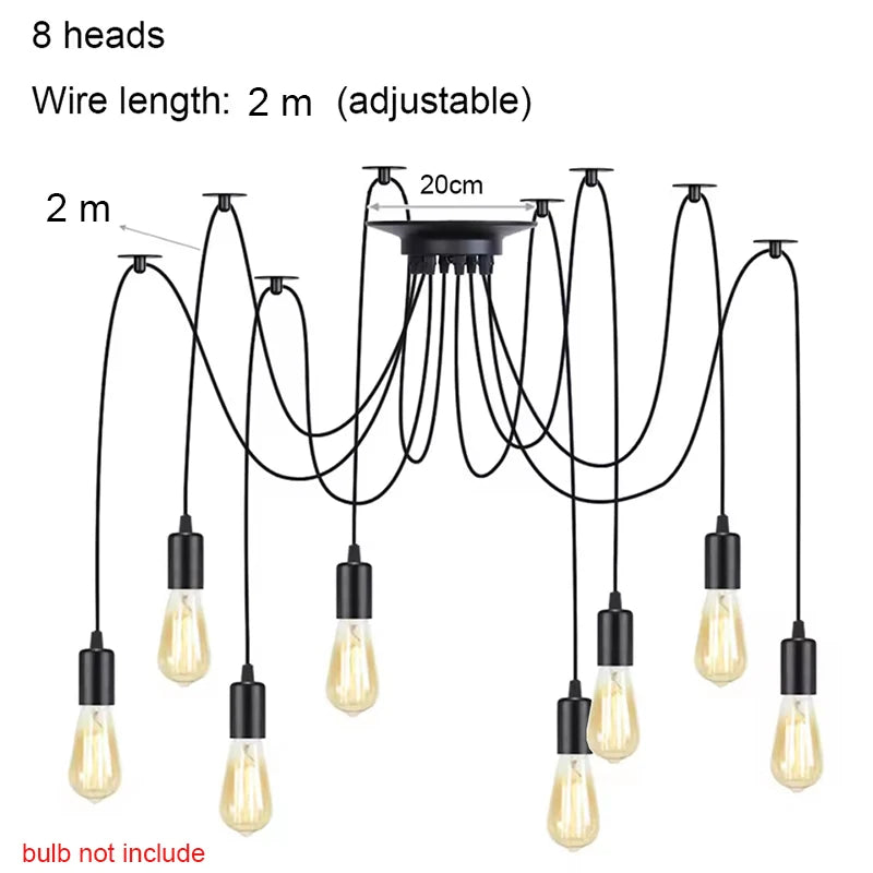 DIY Spider Lights Vintage Chandelier Edison Industrial Hanging Lamp Ceiling Multiple Pendant Light Kitchen Farmhouse Living Room