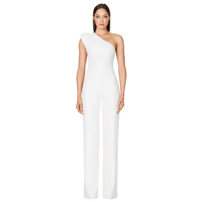 Women Elegant Long Jumpsuits Slanted Collar Party 2026 Sexy Glitter Sequin Club Playsuits Fashion Backless Solid Romper