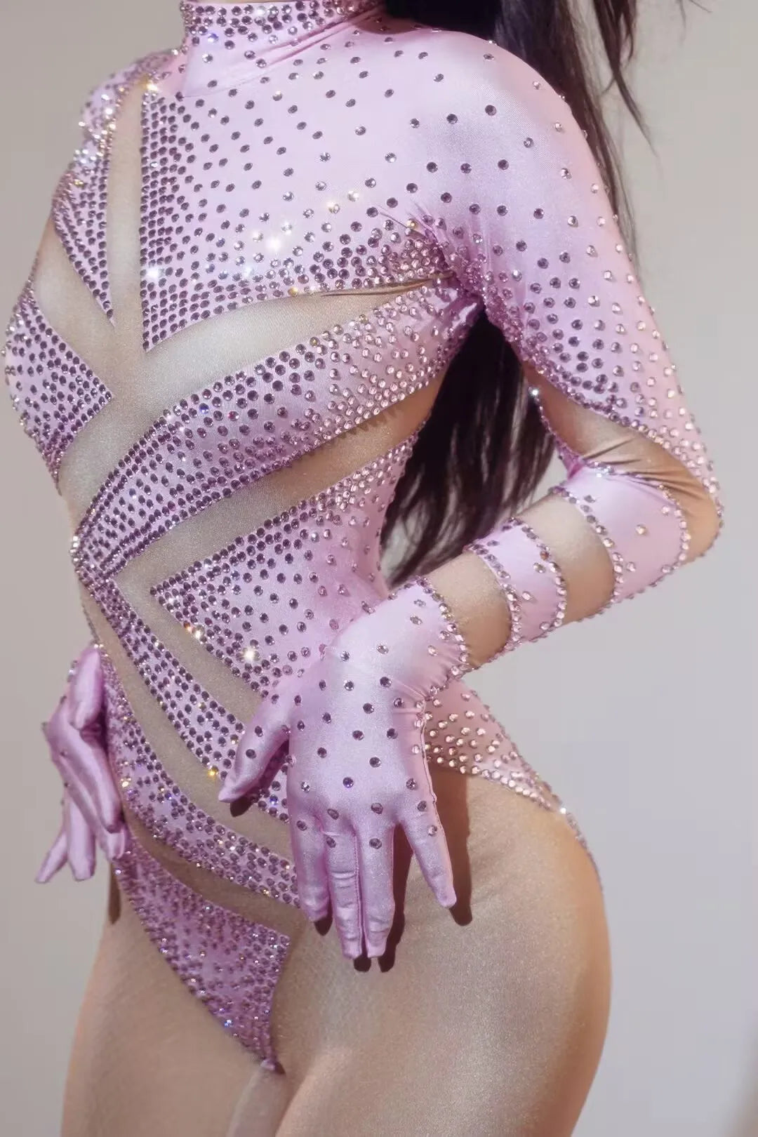 Sexy Full Diamond Long Sleeved Jumpsuit Ballroom Pole Dancer Performance Outfit Fashionable Club Suit Women's Photography