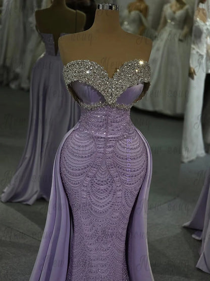 Lilac Strapless Prom Dresses With Detachable Train Elegant Gala Party Gowns Dubai Engagement Reception Dresses 2026 Customized
