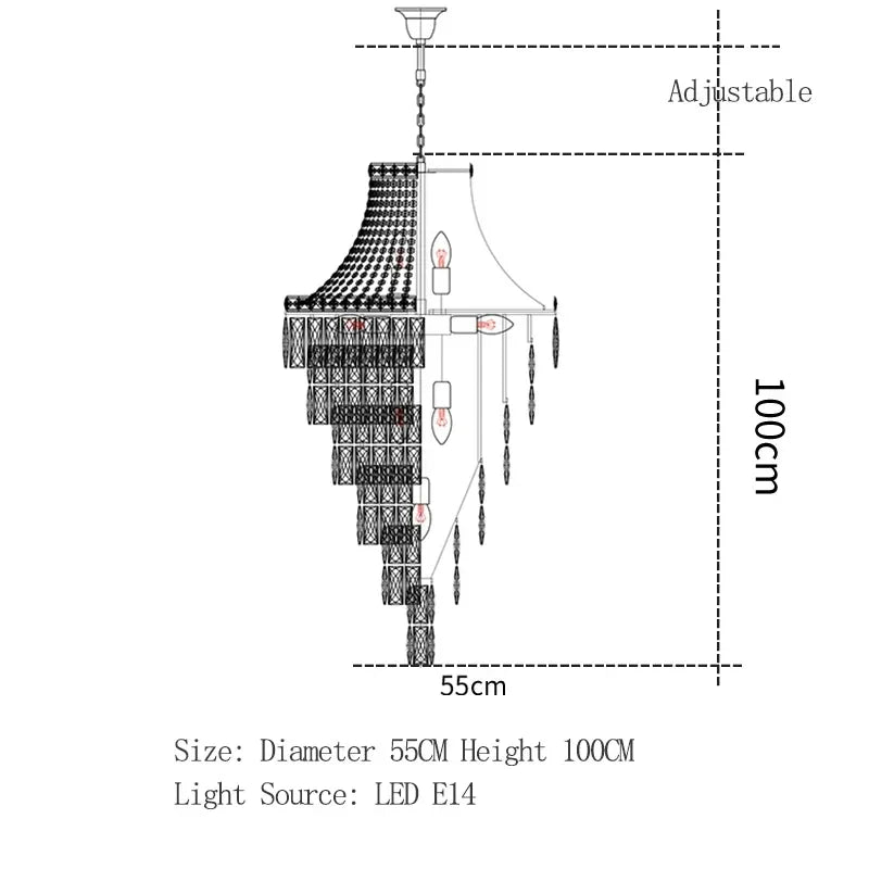 Large Ceiling Long Crystal Chandelier Hotel Lobby Living Room Luxurious Multi Story Staircase Light Golden Stainless Steel Light