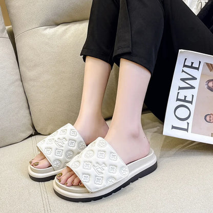 Magic Tape Flat Slippers Women Summer Luxury Shoes woman Brand Platform Sandals Ladies Height Increase Flats Slides Slippers
