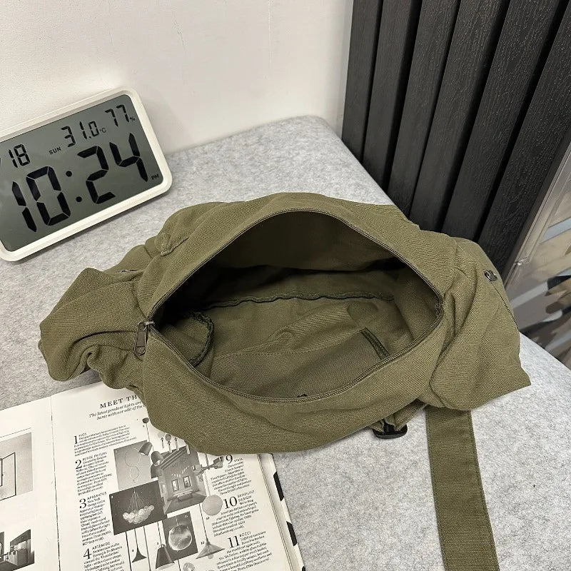 100% Cotton Shoulder Bags Women Large Capacity Canvas Tooling Packages Korea Style Cloth Crossbody Bags Solid Messenger Bags