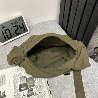 100% Cotton Shoulder Bags Women Large Capacity Canvas Tooling Packages Korea Style Cloth Crossbody Bags Solid Messenger Bags