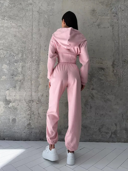 European and American Style Hooded Waist-Cinching Women's Set 2025 New Ins Trendy Brand Slimming Sporty Casual Women's Clothing