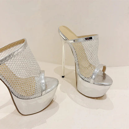 Liyke Summer Fashion Breathable Mesh Peep Toe Extreme High Heels Platform Slippers For Women Sandals Shoes Lady Pumps Slides