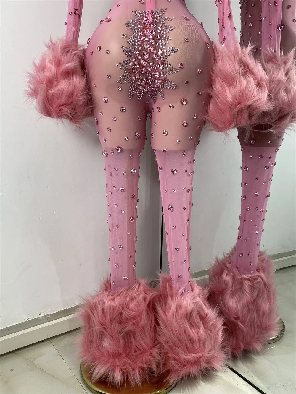 Luxury Diamonds Mesh Transparent Stretchy Jumpsuit for Women Sexy Long Sleeve Performance Singer Costume Nightclub Outfit 2025