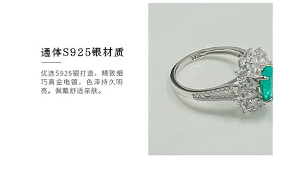 S925 Silver Ring 2ct Neon Blue Green Zircon Ring Double Layer Surrounding Luxury Women's Jewelry