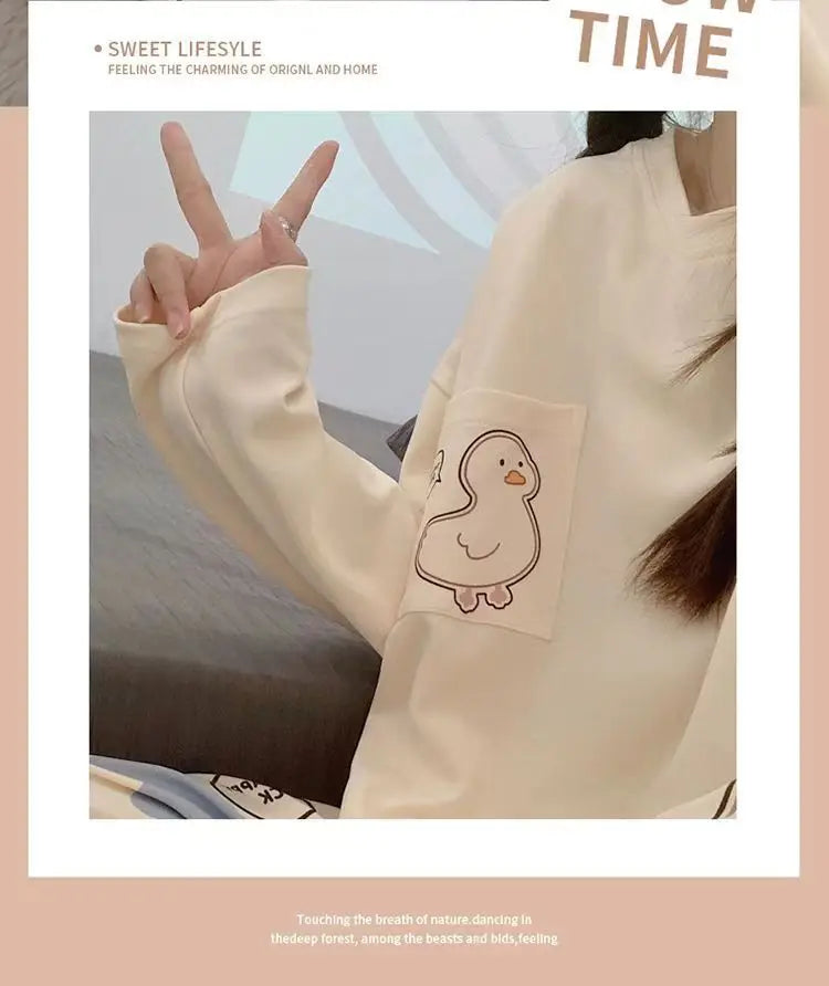 Spring and Autumn New Women's Pajamas Homewear Suit Girls Thin Section Long-Sleeved Students Big Yards Cartoon Loose Pajamas