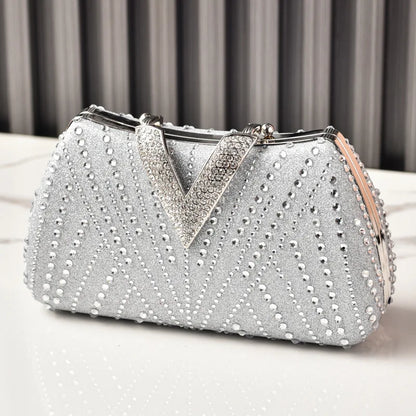 Diamond Silver Shoulder Bags for Women Wedding Inspired Designer Handbags 2026 Luxury Quality V Hasp Rhinestone Crossbody Bags