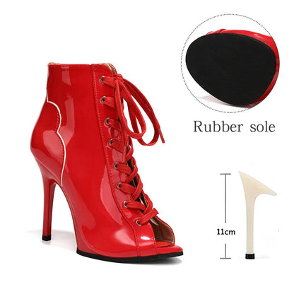 Women Sexy Thin High Heel Dance Shoes Party Ballroom Pole Jazz Lace Up Platform Dancing Boots Short Tube Heels 8.5/9.5CM Booties