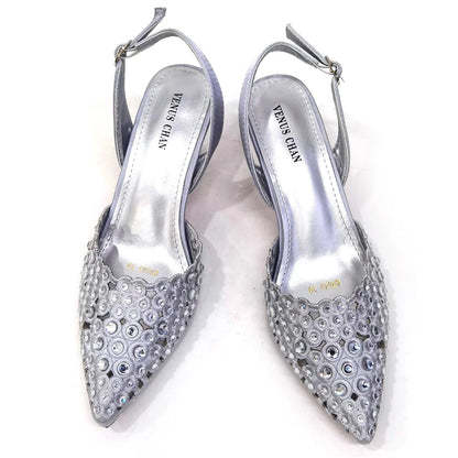 Venus Chan New Arrival Italian Design Nigerian Fashion Party Wedding Shoes and Bag Set Decorated With Flower in Blue Color