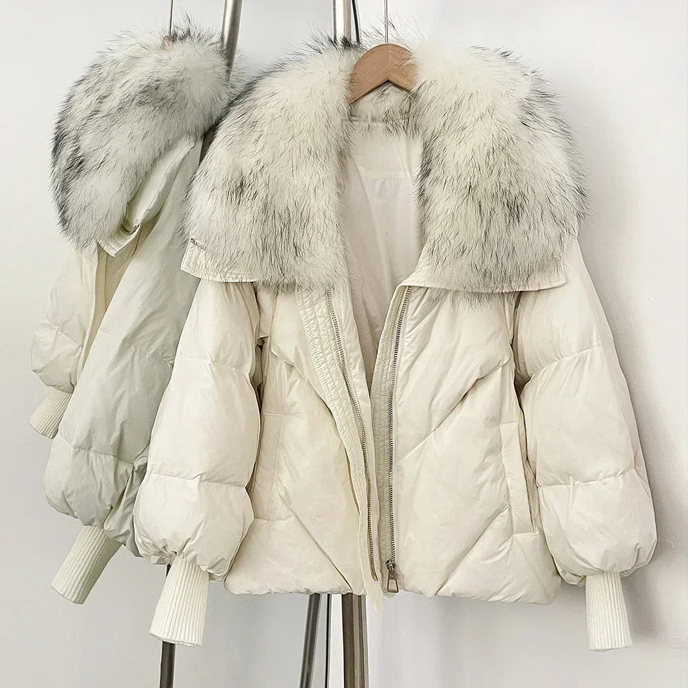 Women's down Jacket Waterproof Lightweight Puffer Jacket with Fur New Coats and Jackets Luxury Padding Reversible Coat with Zip
