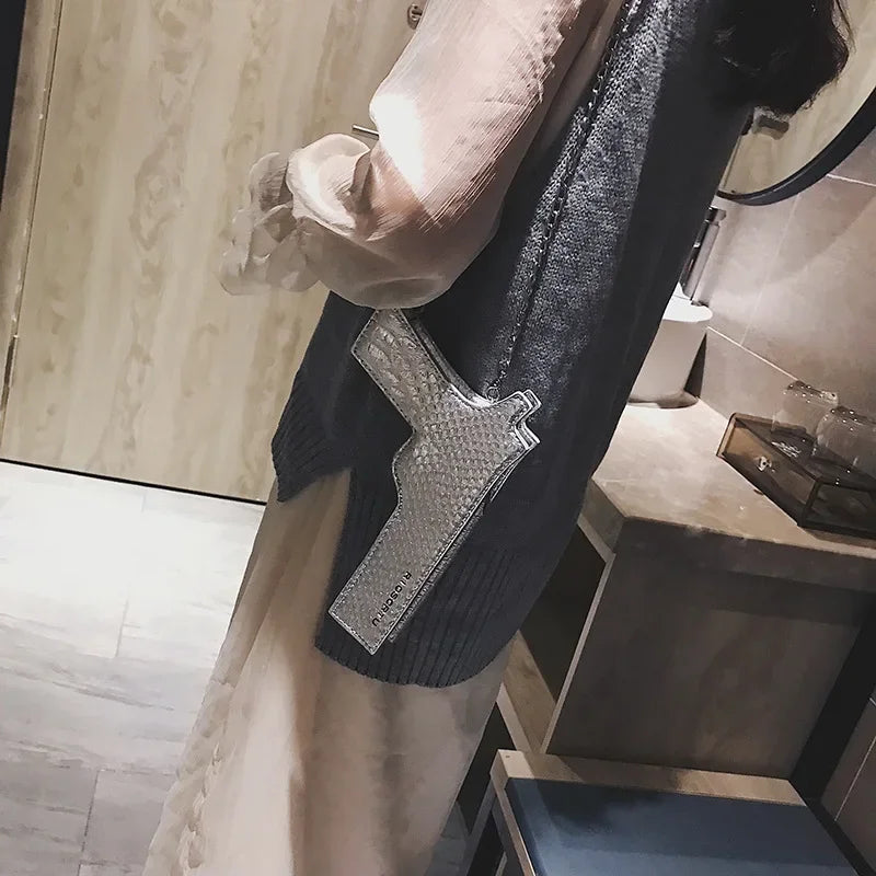 YoReAi New 3D Gun Shaped Chains Women Shoulder Bags Luxury Leather Crossbody Bag Lady High Quality Small Purses Clutch for Girls