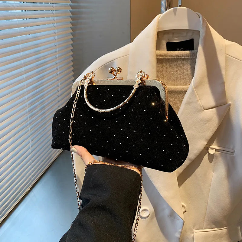 Luxury Design Women's Evening Clutch Purse Dinner Party Ladies Small Clip Shoulder Bag Handbags Retro Female Chain Crossbody Bag