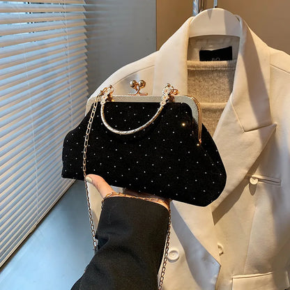 Luxury Design Women's Evening Clutch Purse Dinner Party Ladies Small Clip Shoulder Bag Handbags Retro Female Chain Crossbody Bag