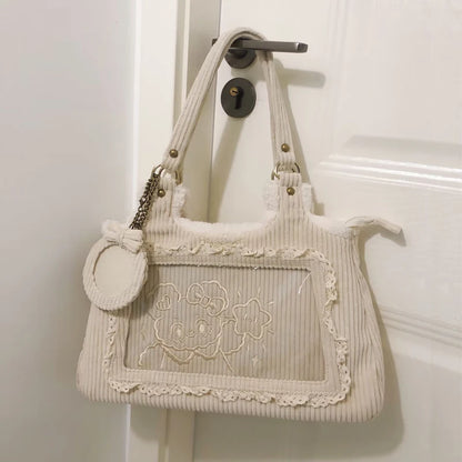 Original Corduroy Satin Lace Ribbon Daily Shoulder Bags Women's Bag Handbags for Women Cute Tote Bags for Women