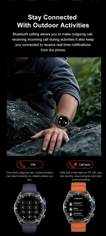 2025 New Tactical Smartwatch Built-in GPS Offline Map 4GB Memory 5ATM IP69K Swimming Waterproof Men Militray Smart Bracele
