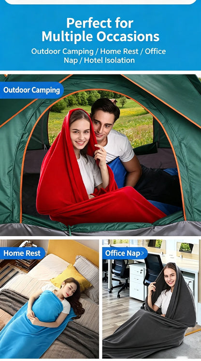 Portable Polar Fleece Sleeping Bag Liner Connectable Warm Sleep Sack Machine Washable Travel Camping Indoor Office Nap Blanket