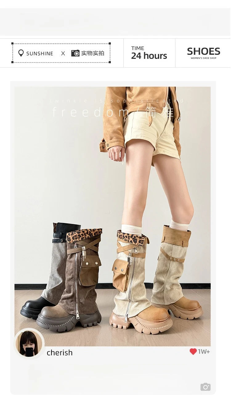 Women Boots Suede Fashion Heeled Boots Women’s Winter Boots Leopard Designer Shoes 2026 Gothic Gladiator Snow Botas