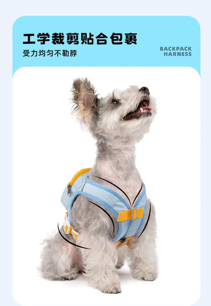 Dog Backpack Harness Cute Plaid Outdoor Self-Carrying Bag for Pets Puppy Chest Vest for Walking Adjustable for Small Medium Dogs