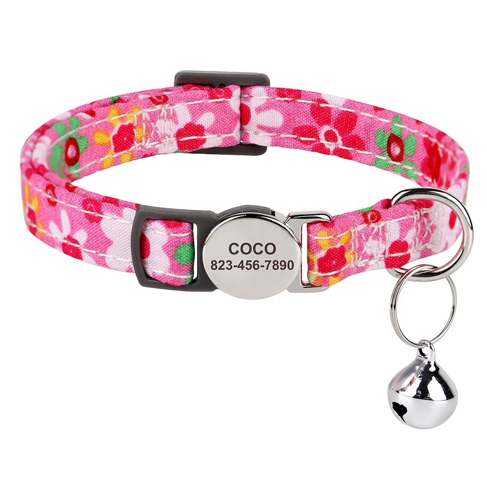 Cat Collar Free Personalized Kitten Collars Engraved Pet Puppy Name Necklace Collars Anti-lost for Cats Small Dogs Adjustable