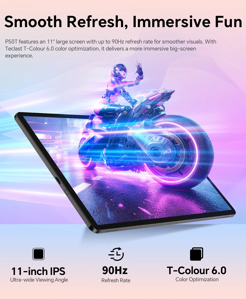 Teclast P50T Android 16 Tablets PC 90Hz 11 inch TDDI UNISOC T7250 Octa Core 3GB RAM+13GB Expansion 128GB ROM 8000mAh GPS Tablet