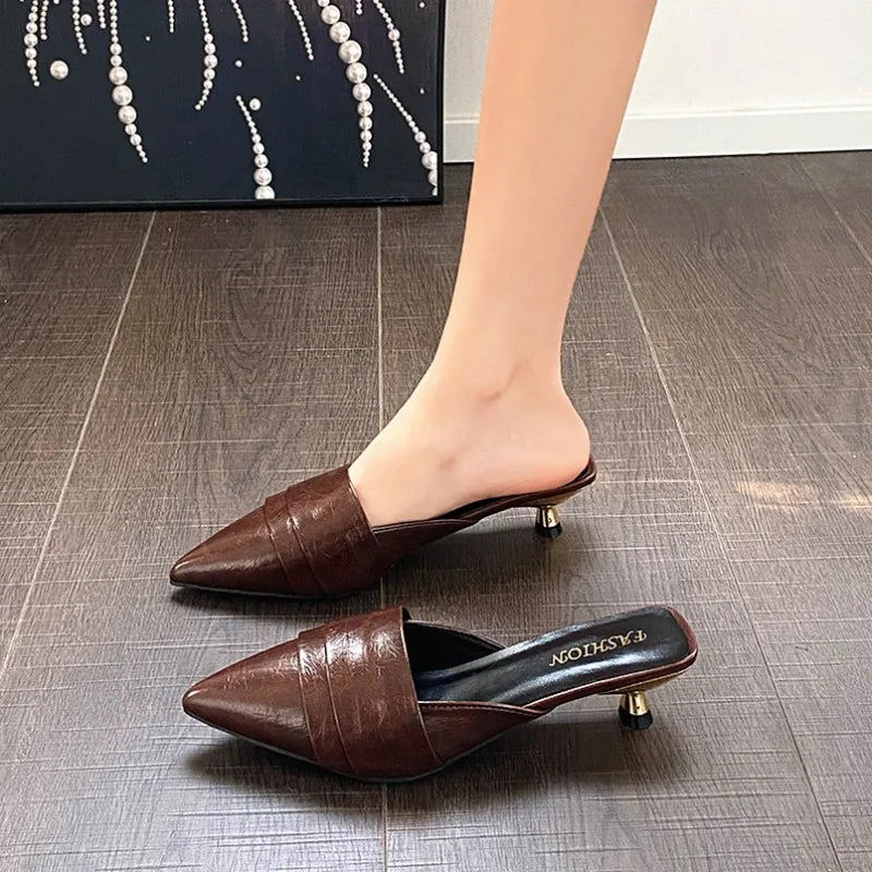 High Heels Pointed Toe Women's Slippers Summer Sandals Woman Shoes 2026 Luxury Brand Mules Shoes Walking Slides Mujer Zapatos