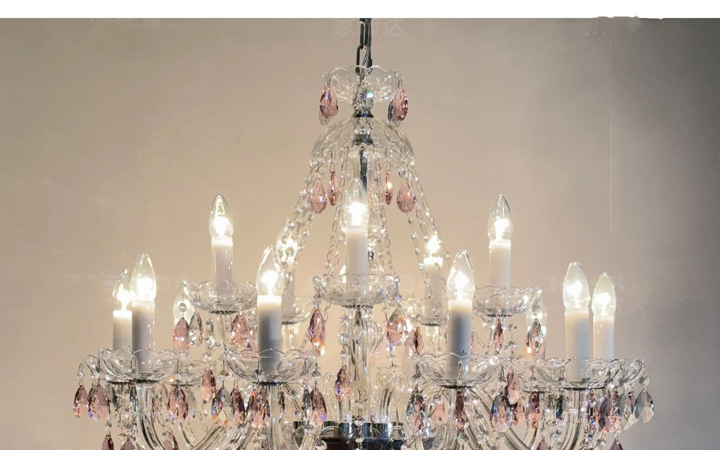 French Romantic Crysatl Candle Chandelier Luxury Glass Pink E14 Pendant Lights Living Room Art Decor Led Lamparas Bedroom Lamp