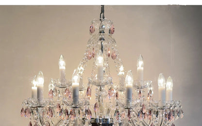 French Romantic Crysatl Candle Chandelier Luxury Glass Pink E14 Pendant Lights Living Room Art Decor Led Lamparas Bedroom Lamp
