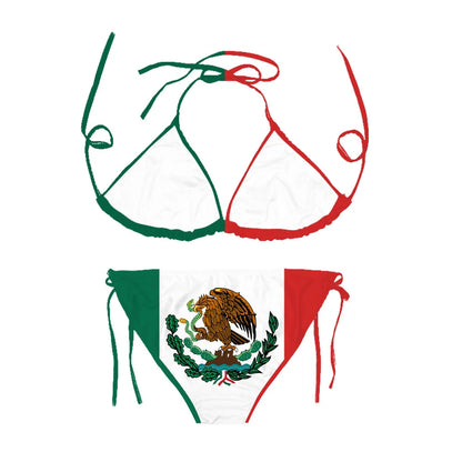 CLOOCL Mexico Flag Bikini Sets Fashion Sexy Swimsuits Beach Pool Vacation Adjustable Lacing Bikini Suits No Chest Pad