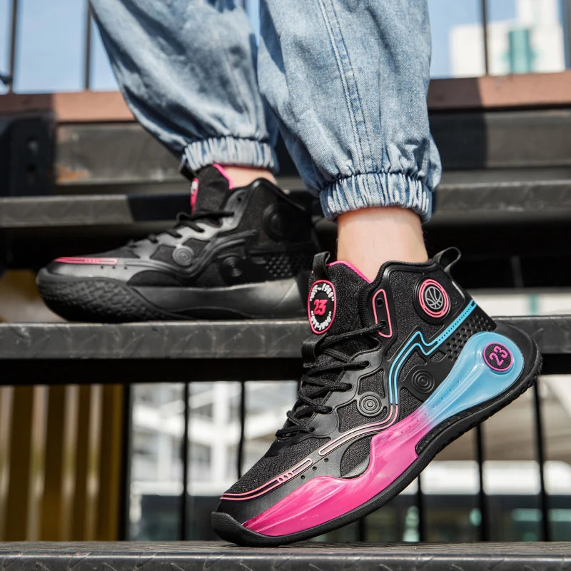 Unisex Basketball Shoes Thick Bottom Rebound Combat Training Sneakers Breathable Comfort Competition Basketball Boots for Men