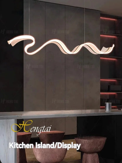 Modern Acrylic Led Chandelier For Dining Room Kitchen Island Bar Wave Led Pendant Lights Dimmable Dining Table Led Hanging Lamps