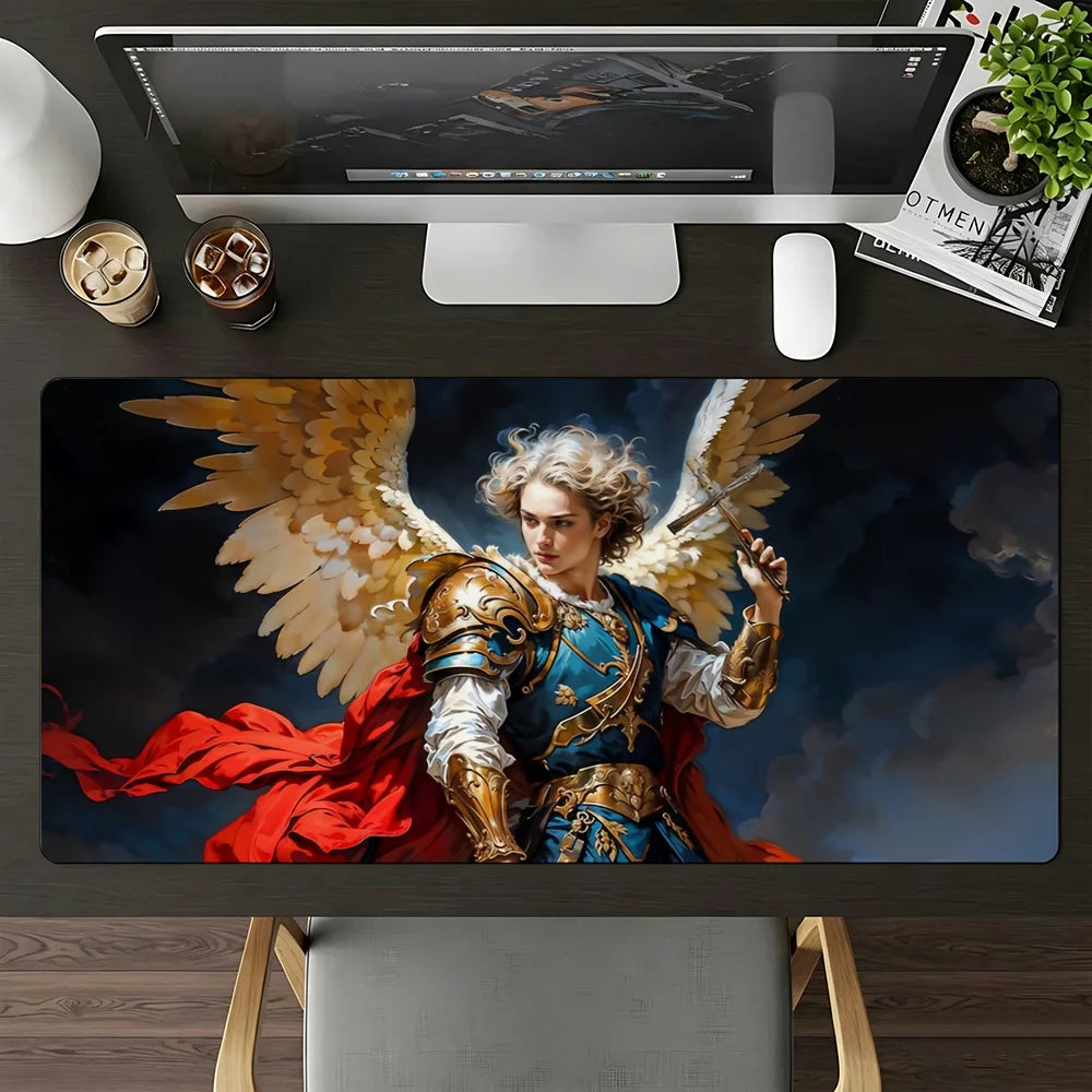 The Holy Archangel Michael Mouse Pad Large Non-Slip Waterproof Mat Stitched Edge Keyboard Pad for Gaming Daily Office