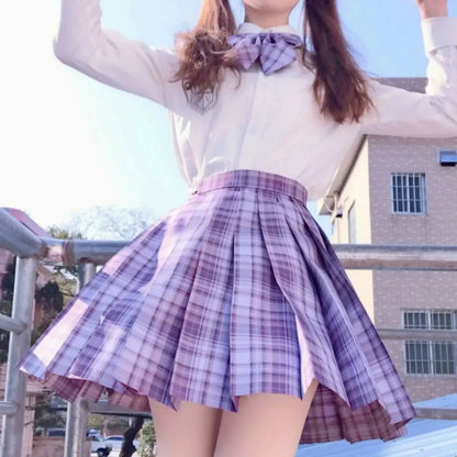 Romantic Purple Uniform JK Set Women 2025 Summer High Waist Skirts Korean Style Pleated Skirts Shirt And Tie For Cute Girls Suit