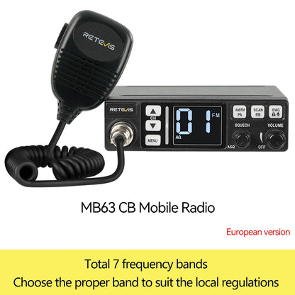 Retevis MB3/MB63 CB Radio Station Long Range Communication Professional Car Mobile Ham Radio AM FM Channel 9/19 VOX For Truckers