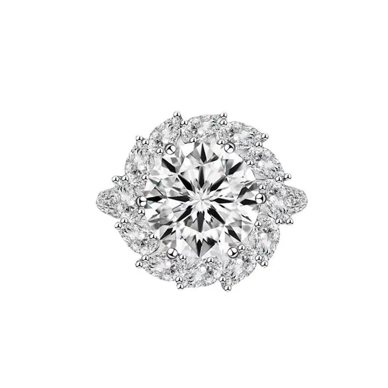 Women's PT950 Platinum Bouquet Moissanite Ring 3CT 3D Flower Head Vine Twist Band Engagement Anniversary Eternal Gift Band